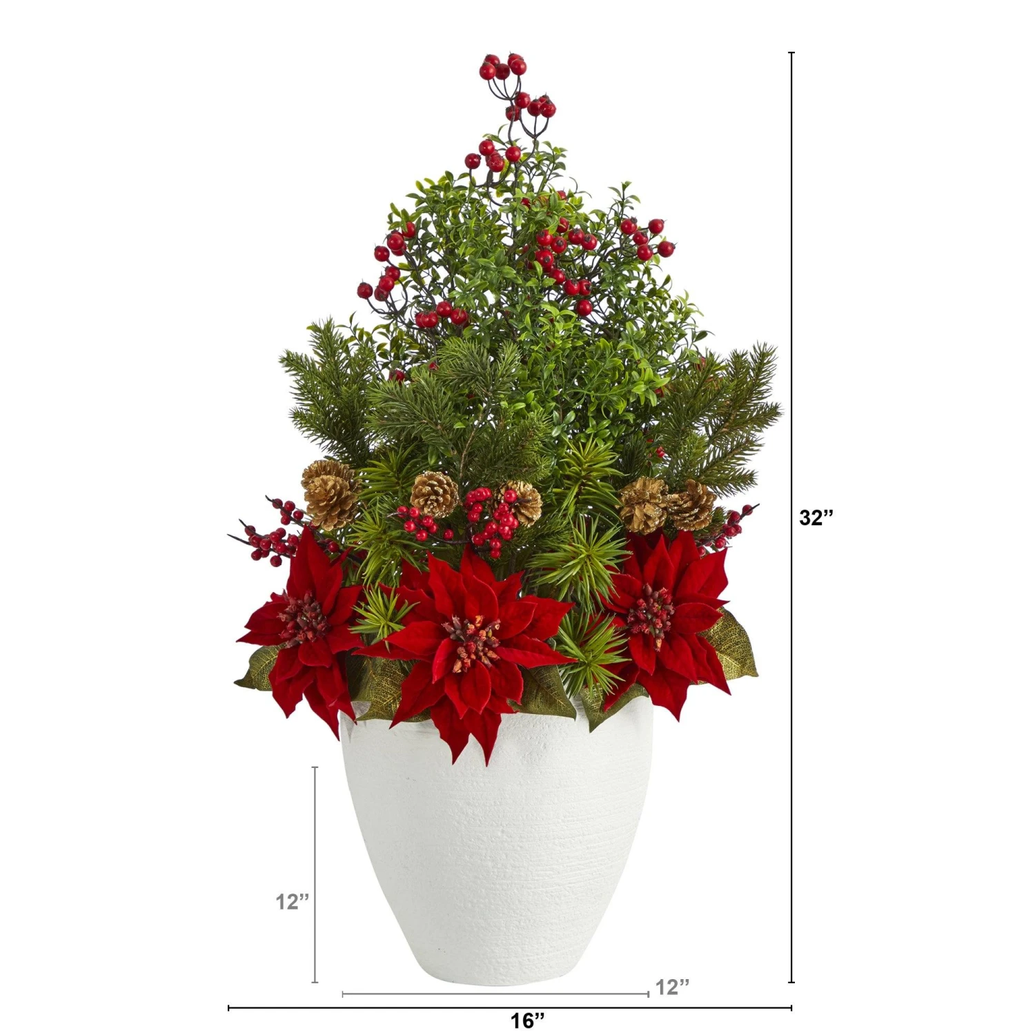 32” Poinsettia, Boxwood And Succulent Artificial Arrangement In White Vase 4 32” Poinsettia, Boxwood And Succulent Artificial Arrangement In White Vase - Image 2