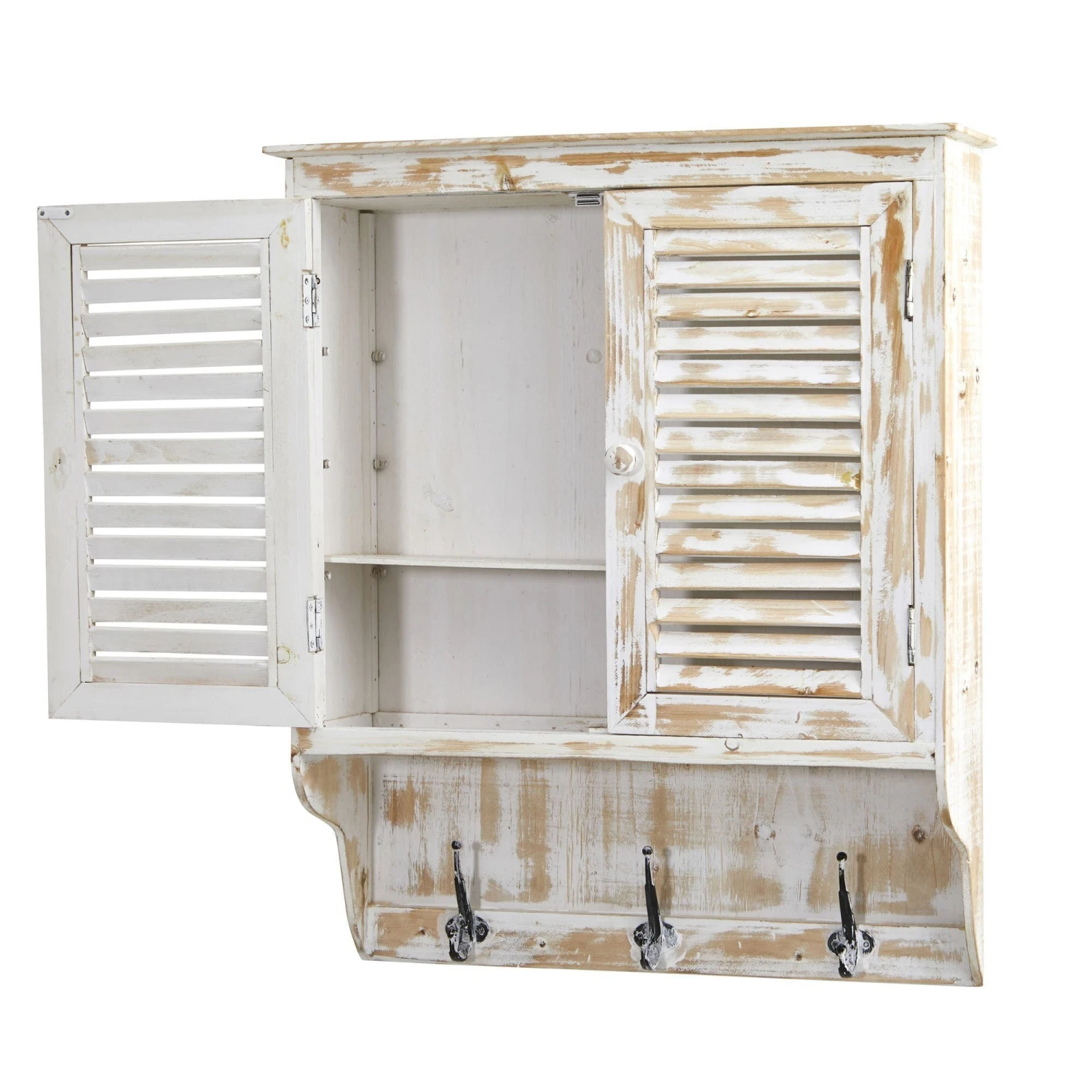 32” White Washed Wall Cabinet With Hooks 4 32” White Washed Wall Cabinet With Hooks - Image 2