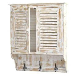 32” White Washed Wall Cabinet With Hooks 9 32” White Washed Wall Cabinet With Hooks -Artificial Flowers Sale artificial 32 white washed wall cabinet with hooks nearly natural 765558