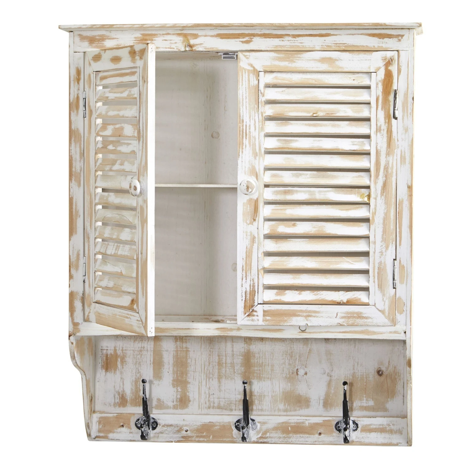 32” White Washed Wall Cabinet With Hooks 6 32” White Washed Wall Cabinet With Hooks - Image 4