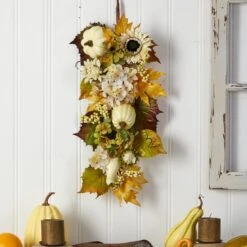 33” Fall Sunflower, Hydrangea And White Pumpkin Artificial Autumn Teardrop -Artificial Flowers Sale artificial 33 fall sunflower hydrangea and white pumpkin artificial autumn teardrop nearly natural 618909