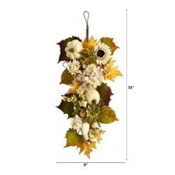 33” Fall Sunflower, Hydrangea And White Pumpkin Artificial Autumn Teardrop -Artificial Flowers Sale artificial 33 fall sunflower hydrangea and white pumpkin artificial autumn teardrop nearly natural 754189