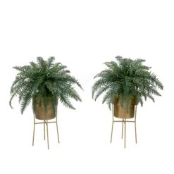 34” Artificial River Fern Plant In Metal Planter With Stand DIY KIT - Set Of 2