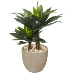 34” Double Agave Succulent Artificial Plant In Sand Stone Planter -Artificial Flowers Sale artificial 34 double agave succulent artificial plant in sand stone planter nearly natural 634489