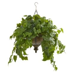 34” London Ivy Artificial Plant In Hanging Bowl (Real Touch)