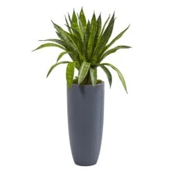 34” Sansevieria Artificial Plant In Gray Planter