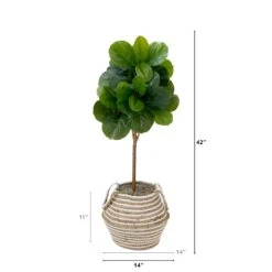 3.5' Artificial Fiddle Leaf Fig Tree With Handmade Cotton & Jute Basket With Tassels DIY KIT -Artificial Flowers Sale artificial 35 artificial fiddle leaf fig tree with handmade cotton jute basket with tassels diy kit plant in planter nearly natural 475639