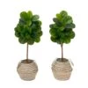 3.5' Artificial Fiddle Leaf Fig Tree With Handmade Jute & Cotton Basket With Tassels DIY KIT - Set Of 2 -Artificial Flowers Sale artificial 35 artificial fiddle leaf fig tree with handmade jute cotton basket with tassels diy kit set of 2 plant in planter nearly natural 665819