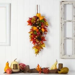 35” Autumn Maple Leaf And Berries Fall Teardrop -Artificial Flowers Sale artificial 35 autumn maple leaf and berries fall teardrop nearly natural 321159