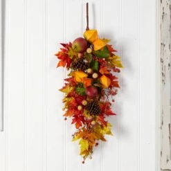 35” Autumn Maple Leaf And Berries Fall Teardrop -Artificial Flowers Sale artificial 35 autumn maple leaf and berries fall teardrop nearly natural 814680