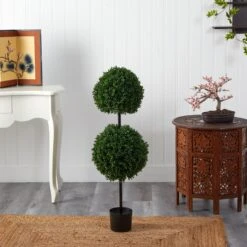 3.5’ Boxwood Double Ball Artificial Topiary Tree UV Resistant (Indoor/Outdoor) -Artificial Flowers Sale artificial 35 boxwood double ball artificial topiary tree uv resistant indooroutdoor nearly natural 376765