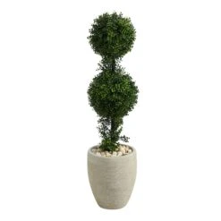3.5’ Boxwood Double Ball Topiary Artificial Tree In Sand Colored Planter (Indoor/Outdoor)