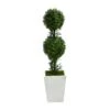3.5’ Boxwood Double Ball Topiary Artificial Tree In White Metal Planter(Indoor/Outdoor) -Artificial Flowers Sale artificial 35 boxwood double ball topiary artificial tree in white metal planterindooroutdoor nearly natural 636921