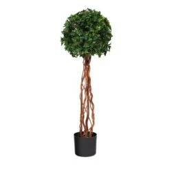 3.5’ English Ivy Single Ball Topiary Artificial Tree With Natural Trunk UV Resistant (Indoor/Outdoor)