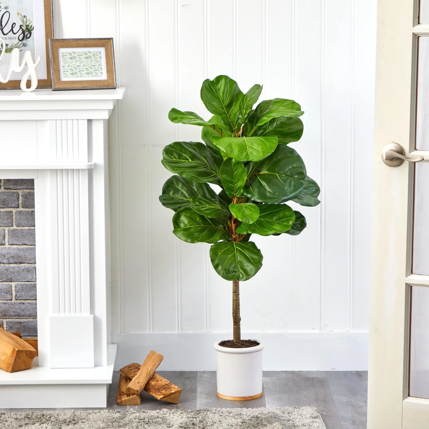 3.5’ Fiddle Leaf Artificial Tree In White Ceramic Planter 5 3.5’ Fiddle Leaf Artificial Tree In White Ceramic Planter - Image 3