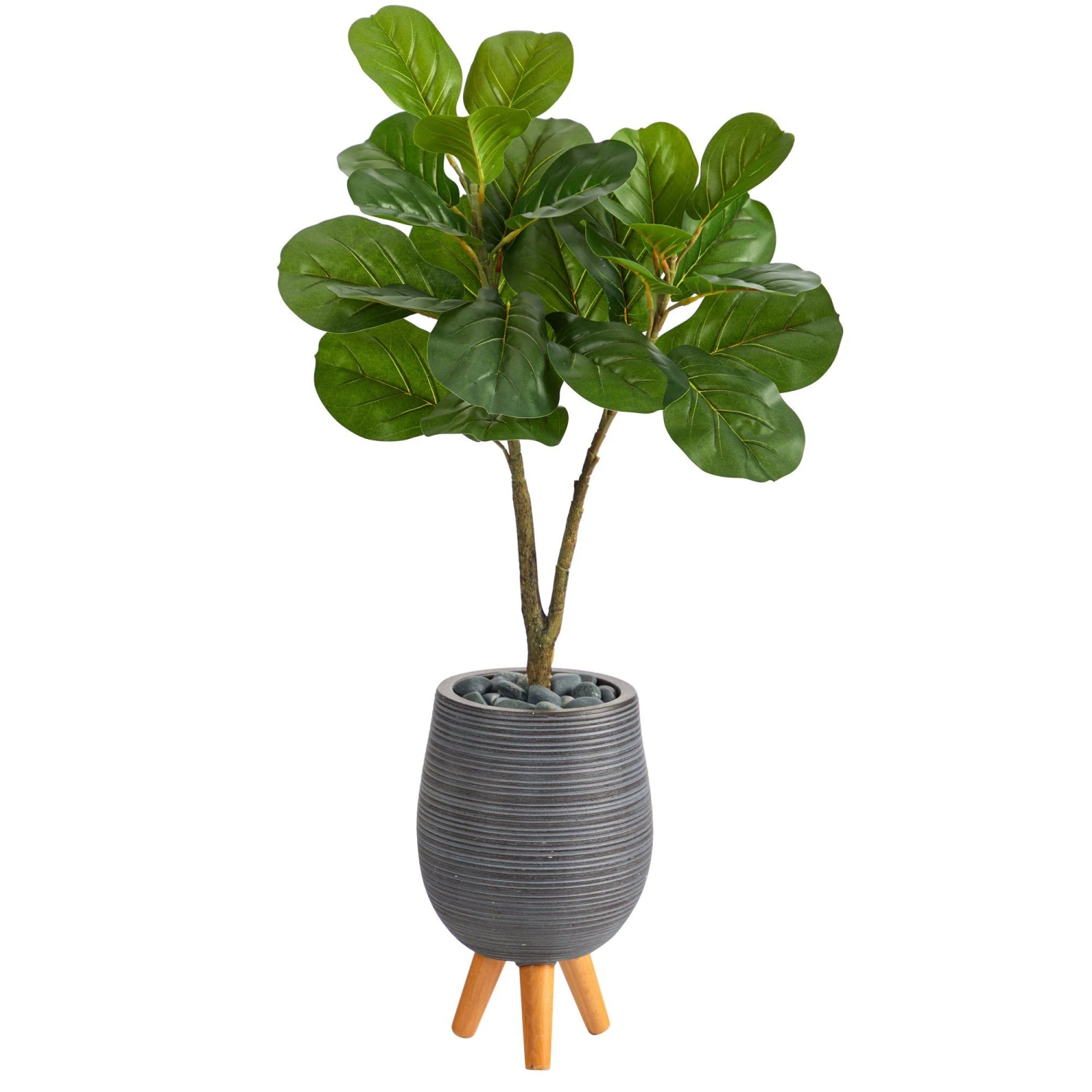 3.5’ Fiddle Leaf Fig Artificial Tree In Gray Planter With Stand 3 3.5’ Fiddle Leaf Fig Artificial Tree In Gray Planter With Stand