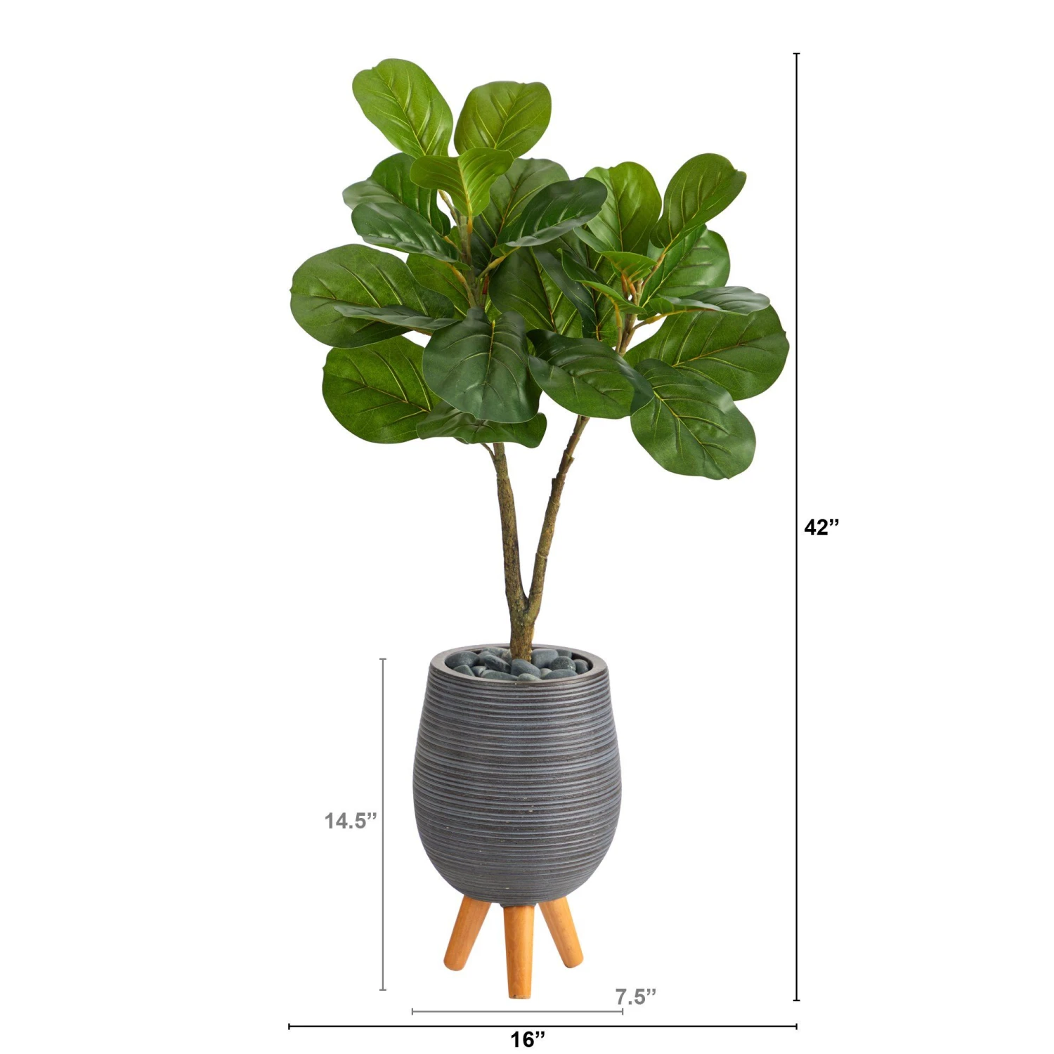 3.5’ Fiddle Leaf Fig Artificial Tree In Gray Planter With Stand 4 3.5’ Fiddle Leaf Fig Artificial Tree In Gray Planter With Stand - Image 2