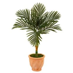 3.5’ Golden Cane Artificial Palm Tree In Terra-Cotta Planter