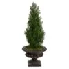 3.5’ Mini Cedar Artificial Pine Tree In Iron Colored Urn UV Resistant (Indoor/Outdoor) -Artificial Flowers Sale artificial 35 mini cedar artificial pine tree in iron colored urn uv resistant indooroutdoor nearly natural 405281