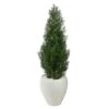 3.5’ Mini Cedar Artificial Pine Tree In White Planter (Indoor/Outdoor) -Artificial Flowers Sale artificial 35 mini cedar artificial pine tree in white planter uv resistant indooroutdoor nearly natural 248387