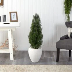 3.5’ Mini Cedar Artificial Pine Tree In White Planter (Indoor/Outdoor) 8 3.5’ Mini Cedar Artificial Pine Tree In White Planter (Indoor/Outdoor) -Artificial Flowers Sale artificial 35 mini cedar artificial pine tree in white planter uv resistant indooroutdoor nearly natural 665613