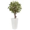3.5’ Olive Tree In White Tower Planter -Artificial Flowers Sale artificial 35 olive tree in white tower planter nearly natural 407178