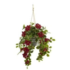 3.5’ Poinsettia And Variegated Holly Artificial Plant In Hanging Metal Bucket (Real Touch) -Artificial Flowers Sale artificial 35 poinsettia and variegated holly artificial plant in hanging metal bucket real touch nearly natural 581787