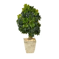 3.5’ Schefflera Artificial Tree In Country White Planter (Real Touch)