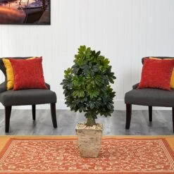 3.5’ Schefflera Artificial Tree In Country White Planter (Real Touch) 8 3.5’ Schefflera Artificial Tree In Country White Planter (Real Touch) -Artificial Flowers Sale artificial 35 schefflera artificial tree in country white planter real touch nearly natural 743486