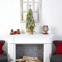 35” Snow Flocked Down Swept Holiday Artificial Christmas Tree In Burlap Base -Artificial Flowers Sale artificial 35 snow flocked down swept holiday artificial christmas tree in burlap base nearly natural 401102