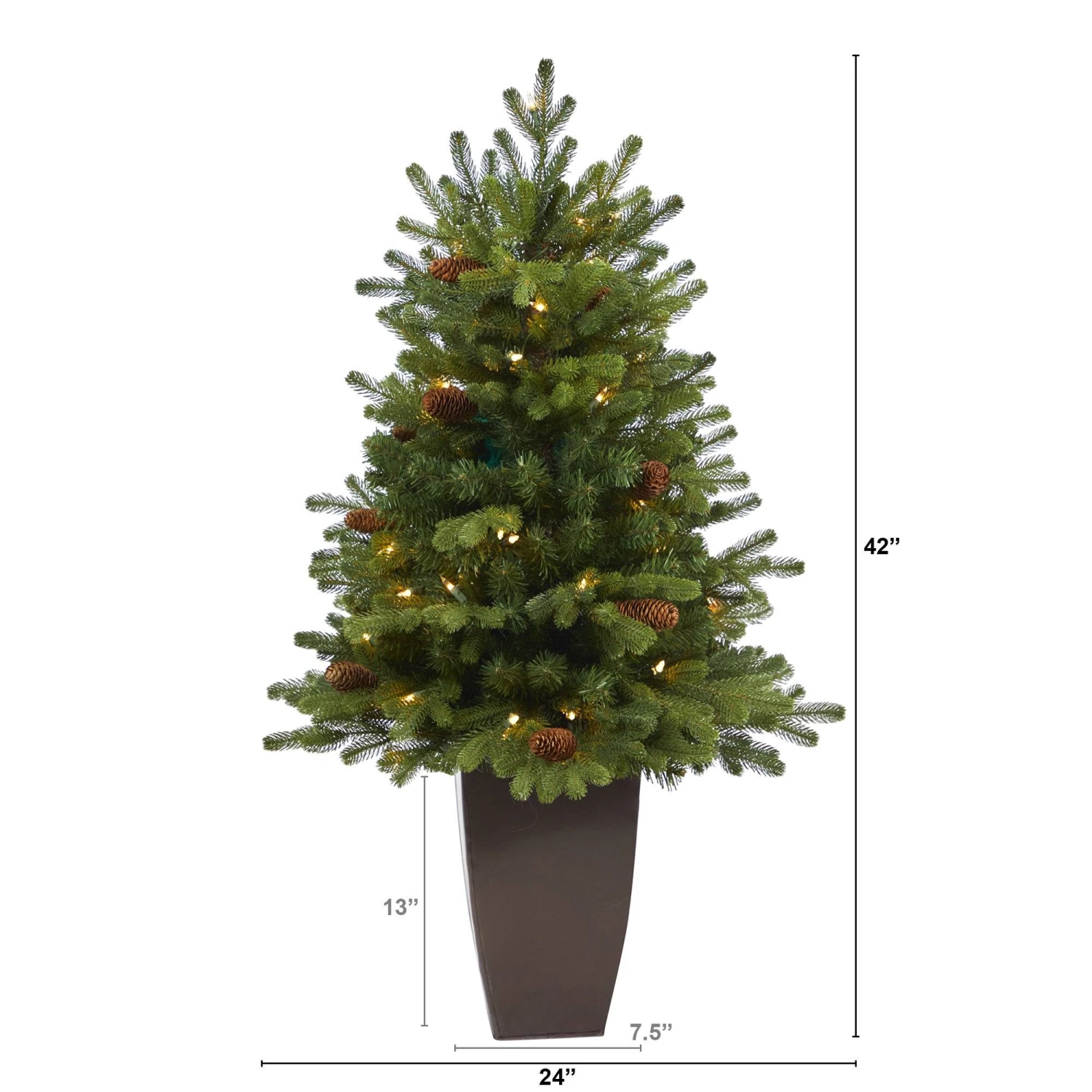 3.5’ Yukon Mountain Fir Artificial Christmas Tree With 50 Clear Lights And Pine Cones In Bronze Metal Planter 4 3.5’ Yukon Mountain Fir Artificial Christmas Tree With 50 Clear Lights And Pine Cones In Bronze Metal Planter - Image 2