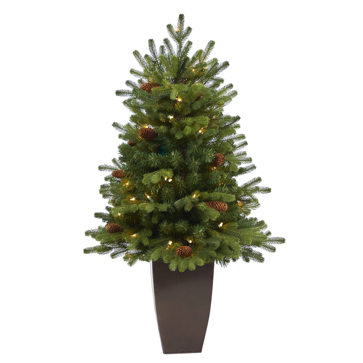 3.5’ Yukon Mountain Fir Artificial Christmas Tree With 50 Clear Lights And Pine Cones In Bronze Metal Planter 3 3.5’ Yukon Mountain Fir Artificial Christmas Tree With 50 Clear Lights And Pine Cones In Bronze Metal Planter