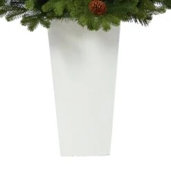 3.5’ Yukon Mountain Fir Artificial Christmas Tree With 50 Clear Lights And Pine Cones In White Planter -Artificial Flowers Sale artificial 35 yukon mountain fir artificial christmas tree with 50 clear lights and pine cones in white planter nearly natural 504406