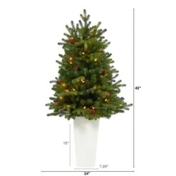 3.5’ Yukon Mountain Fir Artificial Christmas Tree With 50 Clear Lights And Pine Cones In White Planter -Artificial Flowers Sale artificial 35 yukon mountain fir artificial christmas tree with 50 clear lights and pine cones in white planter nearly natural 983382
