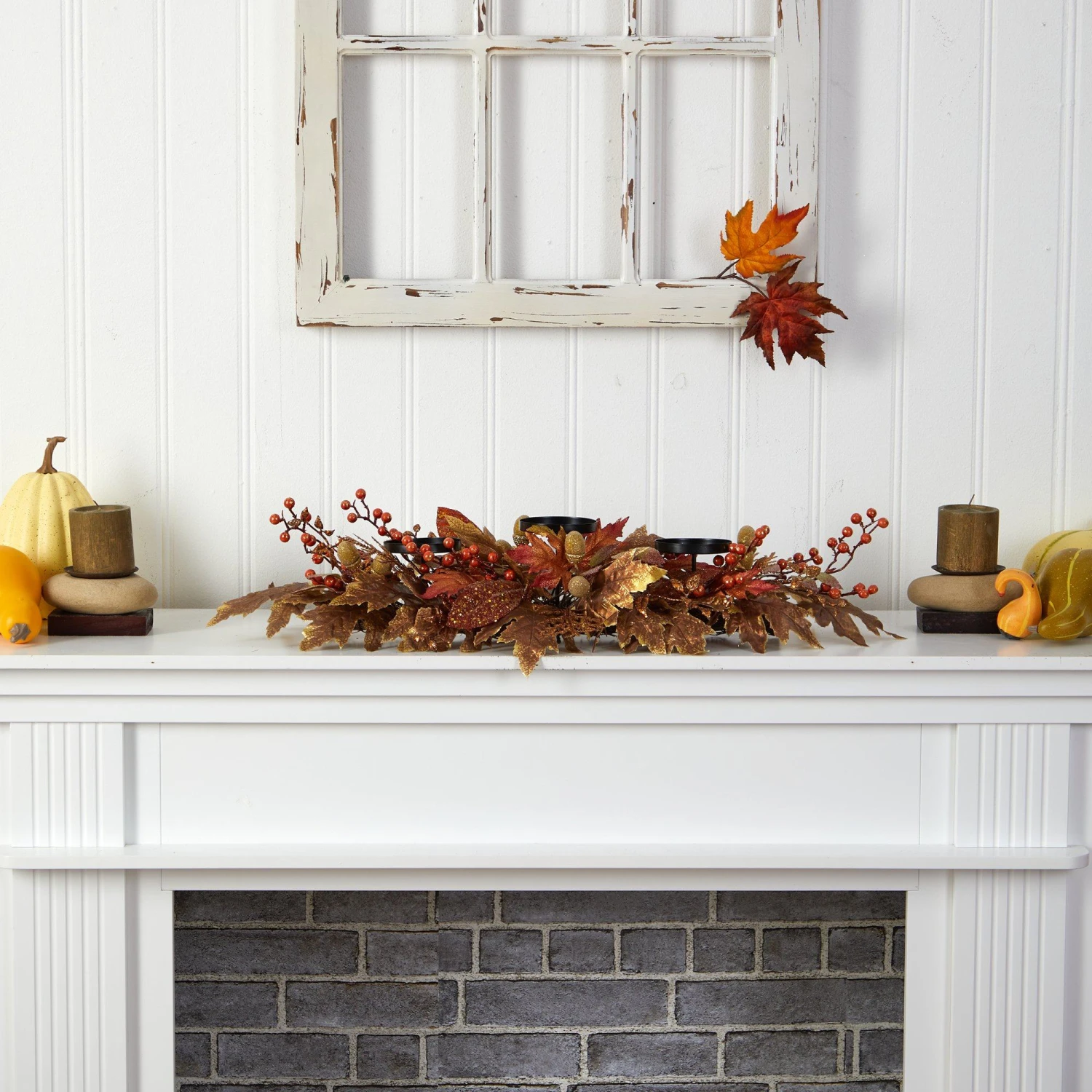 36” Autumn Maple Leaves And Berries Fall Harvest Candelabrum Arrangement 7 36” Autumn Maple Leaves And Berries Fall Harvest Candelabrum Arrangement - Image 5