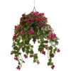 37” Bougainvillea Artificial Plant In Hanging Metal Bowl