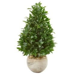 38” Bay Leaf Cone Topiary Artificial Tree In Bowl Planter (Indoor/Outdoor)