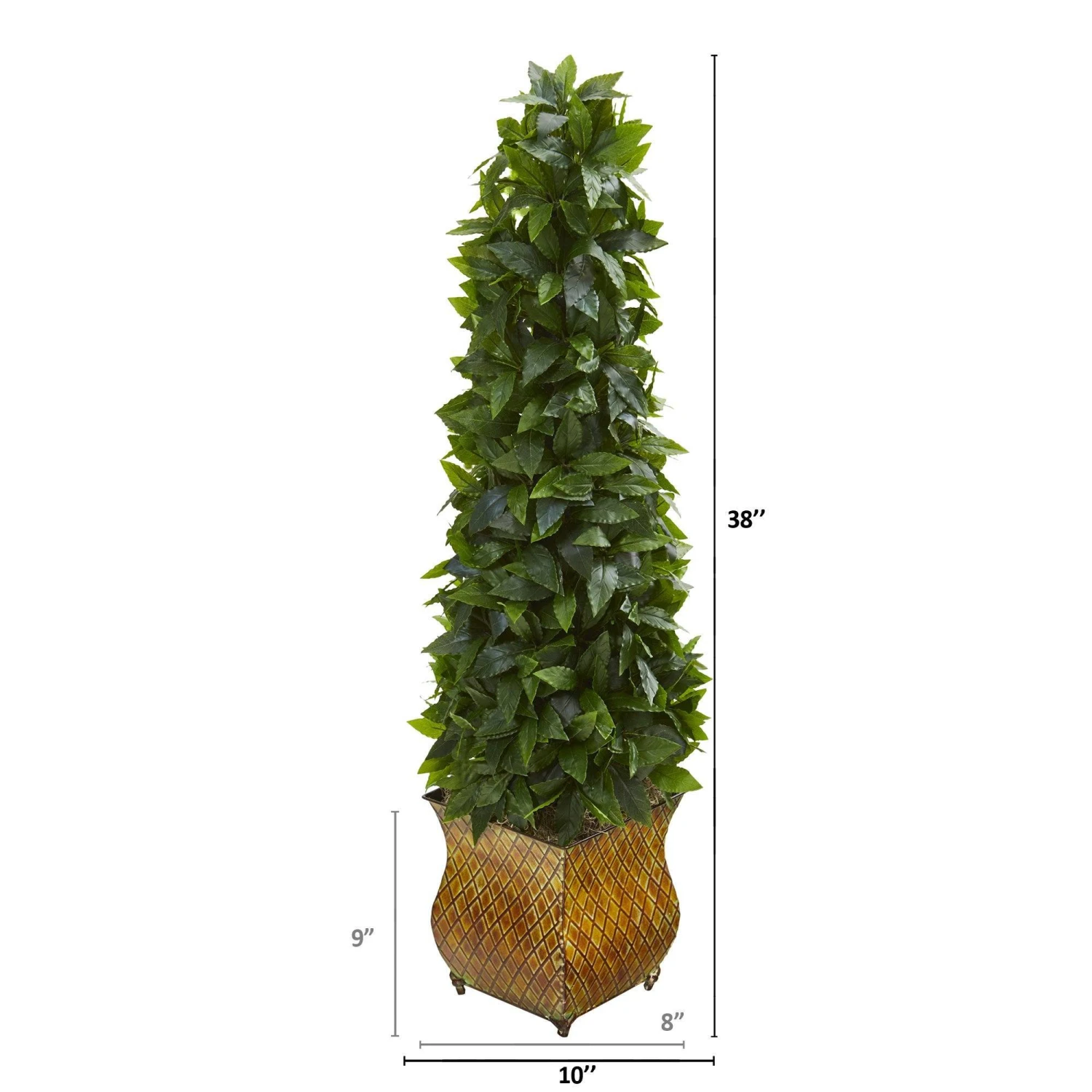 38” Sweet Bay Cone Topiary Artificial Tree In Decorative Metal Planter 4 38” Sweet Bay Cone Topiary Artificial Tree In Decorative Metal Planter - Image 2