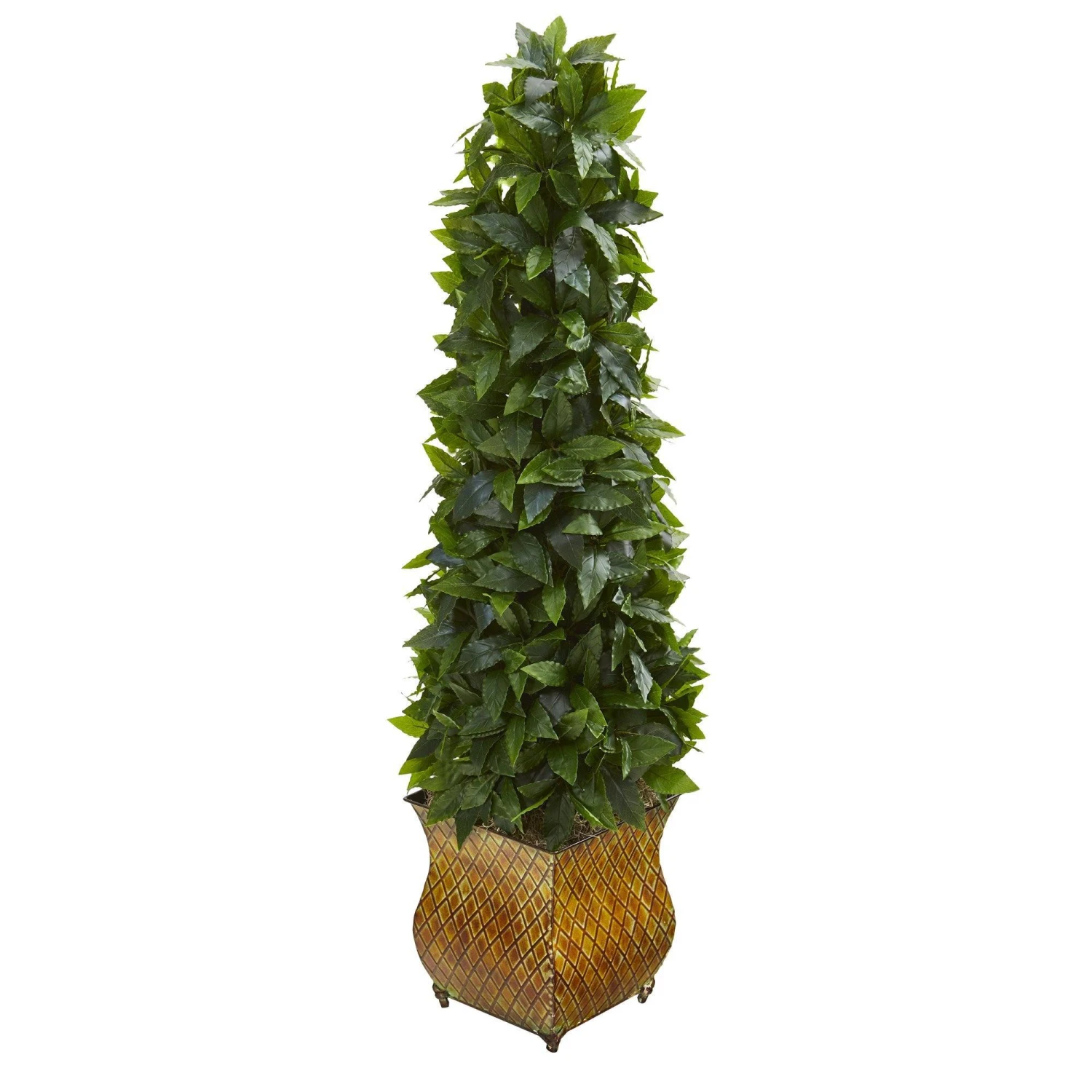 38” Sweet Bay Cone Topiary Artificial Tree In Decorative Metal Planter 3 38” Sweet Bay Cone Topiary Artificial Tree In Decorative Metal Planter