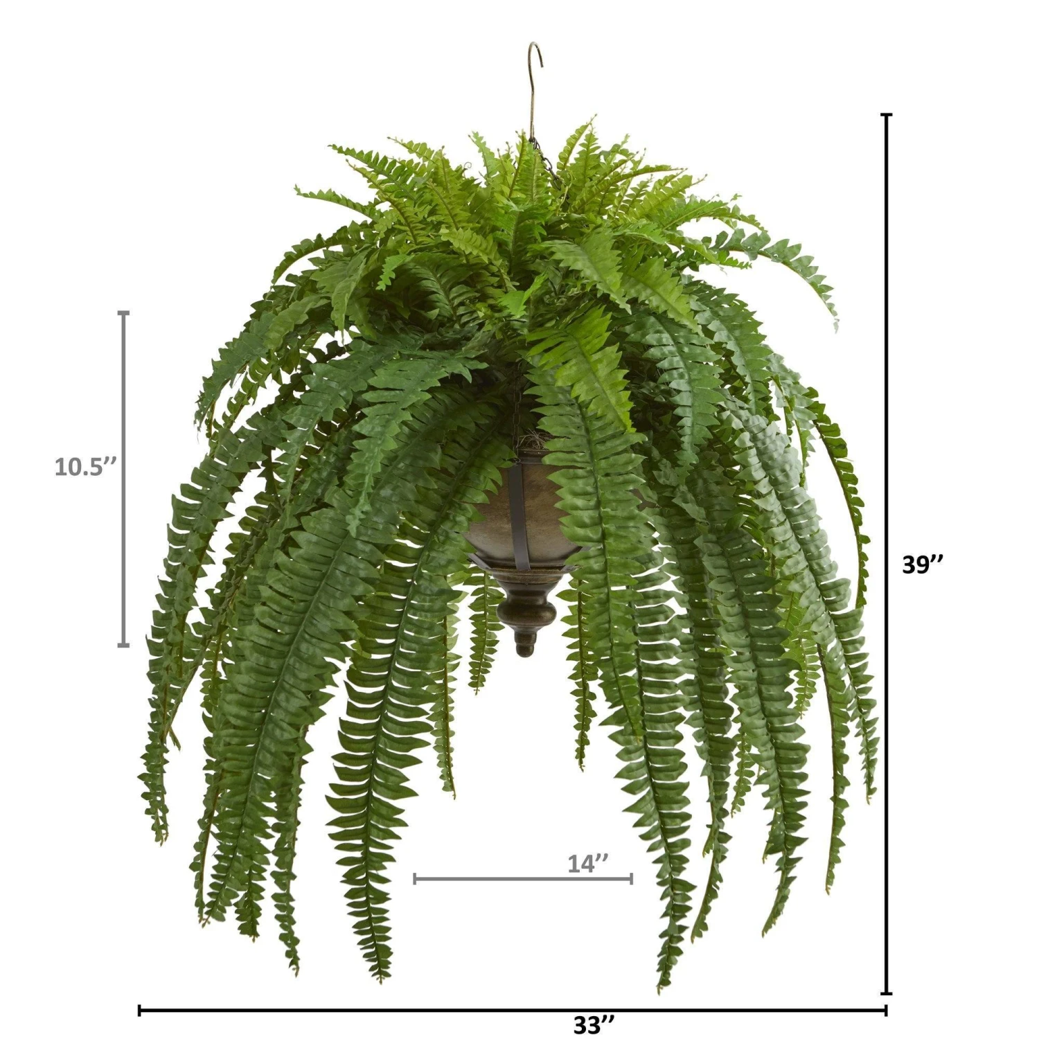 39” Boston Fern Artificial Plant In Metal Hanging Bowl 4 39” Boston Fern Artificial Plant In Metal Hanging Bowl - Image 2