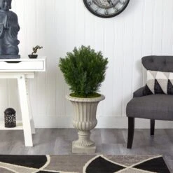 39” Cedar Artificial Tree In Sand Finished Urn (Indoor/Outdoor) -Artificial Flowers Sale artificial 39 cedar artificial tree in sand finished urn indooroutdoor nearly natural 868738