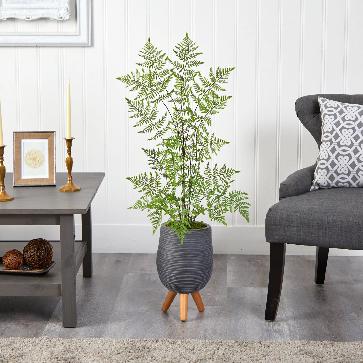 39” Ruffle Fern Artificial Tree In Gray Planter With Stand 5 39” Ruffle Fern Artificial Tree In Gray Planter With Stand - Image 3