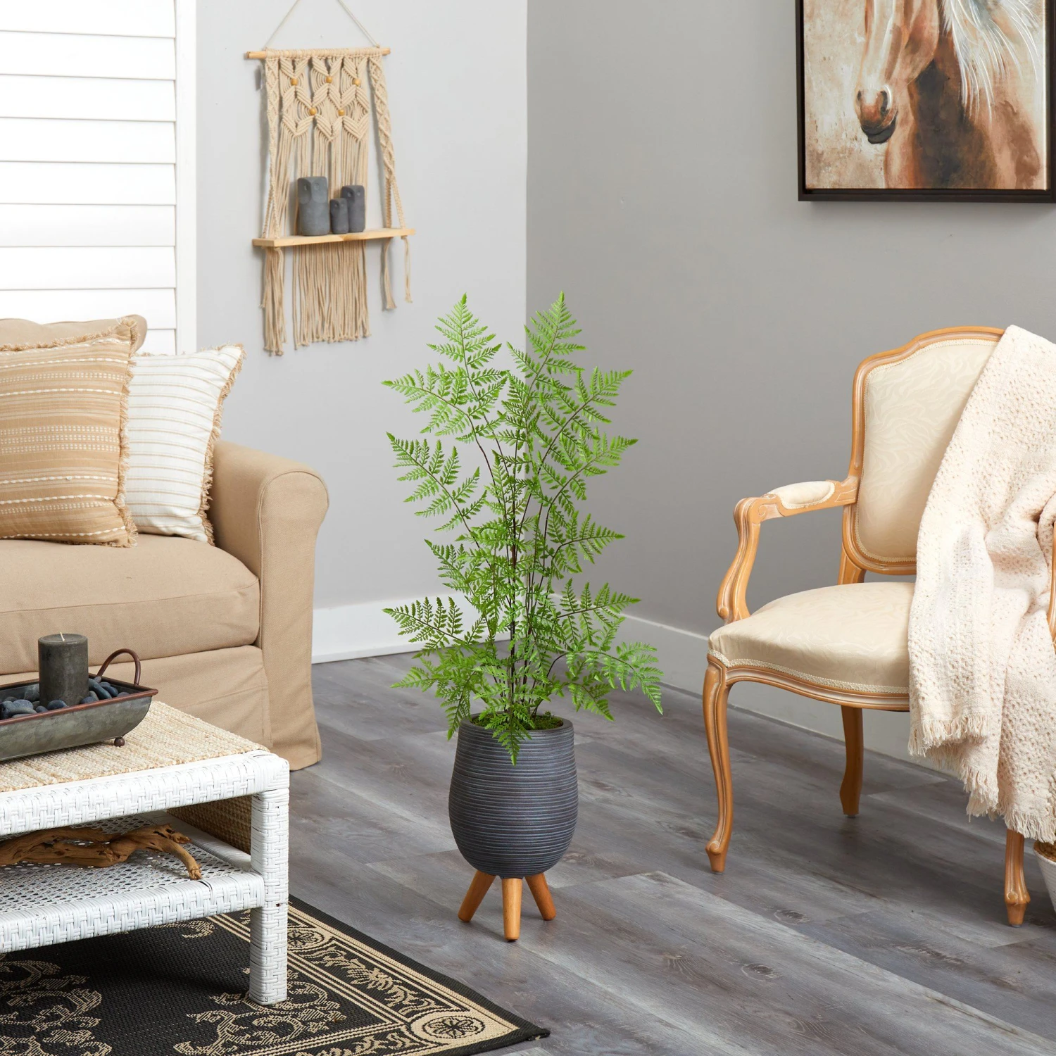 39” Ruffle Fern Artificial Tree In Gray Planter With Stand 6 39” Ruffle Fern Artificial Tree In Gray Planter With Stand - Image 4