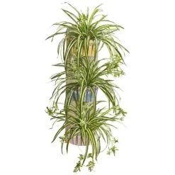 39” Spider Artificial Plant In Three-Tiered Wall Decor Planter