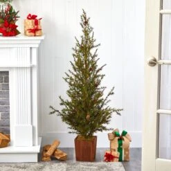 4’ Alpine “Natural Look” Artificial Christmas Tree In Wood Planter With Pine Cones -Artificial Flowers Sale artificial 4 alpine natural look artificial christmas tree in wood planter with pine cones nearly natural 851854