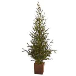 4’ Alpine “Natural Look” Artificial Christmas Tree In Wood Planter With Pine Cones