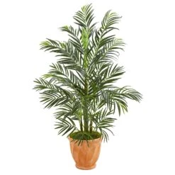 4’ Areca Palm Artificial Tree In Terra-cotta Planter(Indoor/Outdoor)