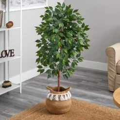 4’ Artificial Ficus Tree With Handmade Jute & Cotton Basket With Tassels 7 4’ Artificial Ficus Tree With Handmade Jute & Cotton Basket With Tassels -Artificial Flowers Sale artificial 4 artificial ficus tree with handmade jute cotton basket with tassels plant in planter nearly natural 961573