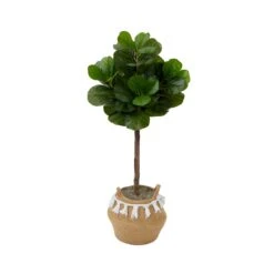 4' Artificial Fiddle Leaf Fig Tree With Handmade Jute & Cotton Basket With Tassels DIY KIT