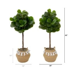 4' Artificial Fiddle Leaf Fig Tree With Handmade Jute & Cotton Basket With Tassels DIY KIT- Set Of 2 7 4' Artificial Fiddle Leaf Fig Tree With Handmade Jute & Cotton Basket With Tassels DIY KIT- Set Of 2 -Artificial Flowers Sale artificial 4 artificial fiddle leaf fig tree with handmade jute cotton basket with tassels diy kit set of 2 plant in planter nearly natural 944682